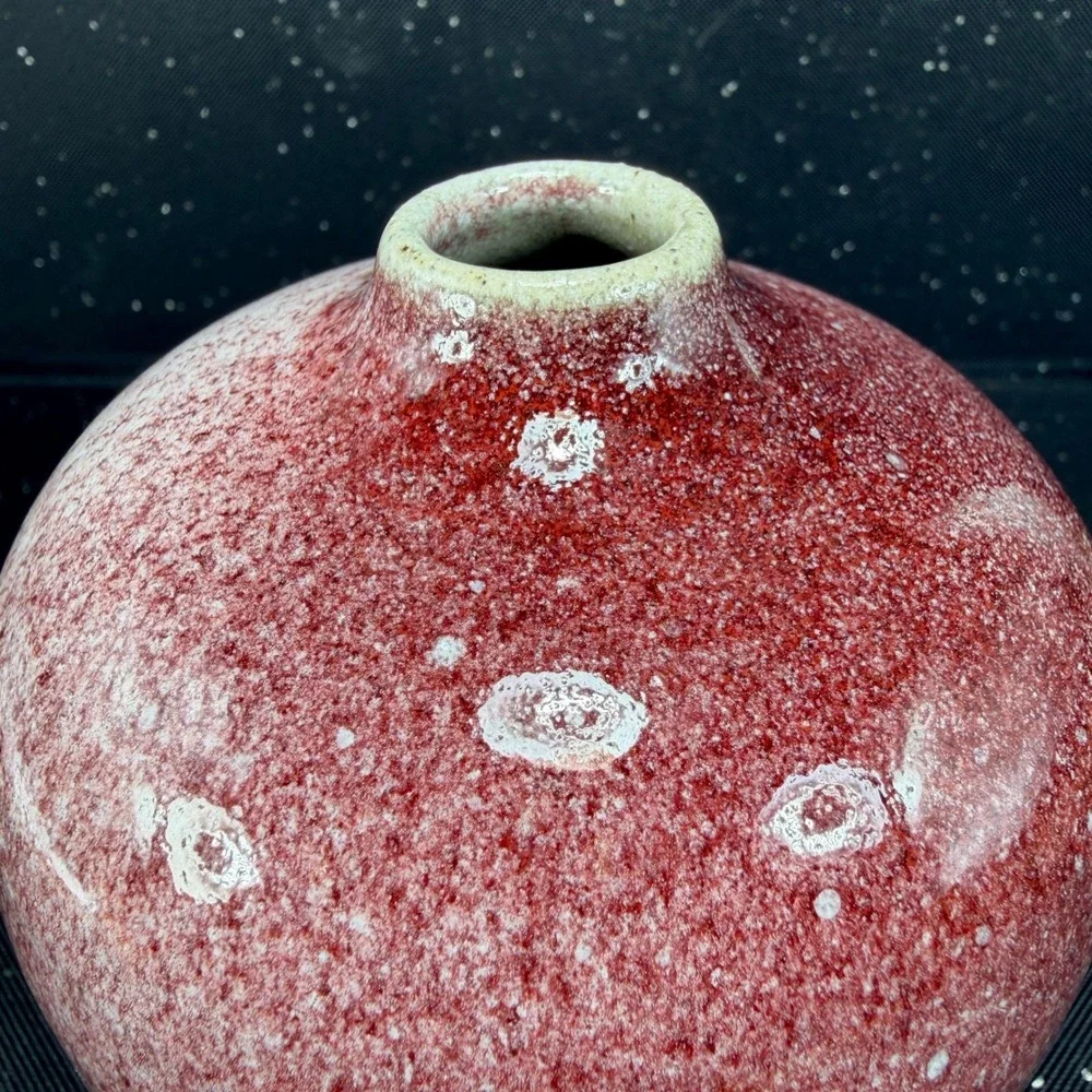 Vintage 1993 Signed Studio Pottery Bud Vase Oxblood Red Speckled Glaze 5inch VTG